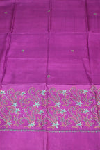Purple Embroidered Kashmiri Sozni Work Pure Silk Saree - Luxurion World