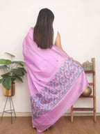 Purple Embroidered Kashmiri Sozni Work Pure Silk Saree - Luxurion World