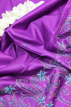 Purple Embroidered Kashmiri Sozni Work Pure Silk Saree - Luxurion World