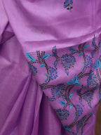 Purple Embroidered Kashmiri Sozni Work Pure Silk Saree - Luxurion World