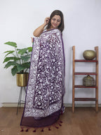 Purple Embroidered Parsi Gara Organza Bird And Floral Design Saree - Luxurion World