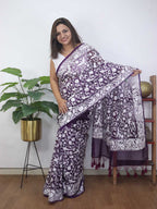 Purple Embroidered Parsi Gara Organza Bird And Floral Design Saree - Luxurion World