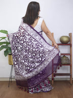Purple Embroidered Parsi Gara Organza Bird And Floral Design Saree - Luxurion World