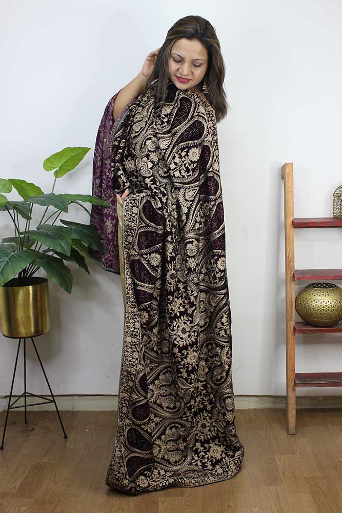 Purple Embroidered Trendy Velvet Dupatta - Luxurion World