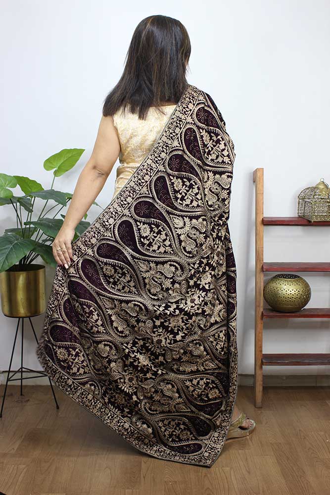 Purple Embroidered Trendy Velvet Dupatta - Luxurion World