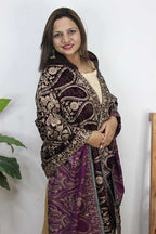 Purple Embroidered Trendy Velvet Dupatta - Luxurion World