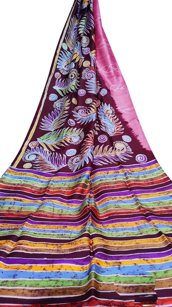 Purple Hand Batik Silk Saree - Luxurion World
