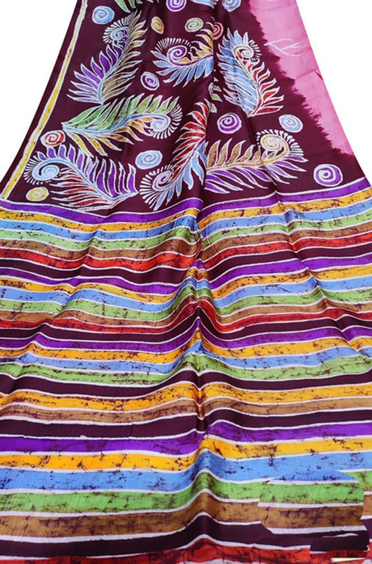 Purple Hand Batik Silk Saree - Luxurion World