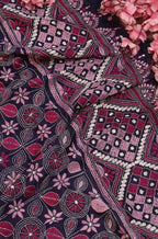Purple Hand Embroidered Kantha Bangalore Silk Dupatta - Luxurion World