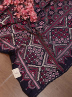 Purple Hand Embroidered Kantha Bangalore Silk Dupatta - Luxurion World