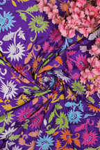 Purple Hand Embroidered Kantha Silk Fabric ( 1 Mtr ) - Luxurion World