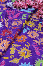 Purple Hand Embroidered Kantha Silk Fabric ( 1 Mtr ) - Luxurion World