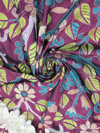 Purple Hand Embroidered Kantha Silk Fabric ( 1 Mtr ) - Luxurion World
