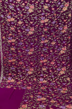 Purple Hand Embroidered Parsi Gara Crepe Floral Design Saree - Luxurion World