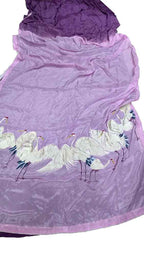 Purple Hand Embroidered Parsi Gara Pure Crepe Bird Design Saree - Luxurion World