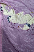 Purple Hand Embroidered Parsi Gara Pure Crepe Bird Design Saree - Luxurion World