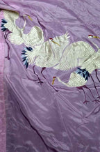 Purple Hand Embroidered Parsi Gara Pure Crepe Bird Design Saree - Luxurion World