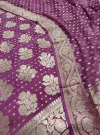 Purple Handloom Banarasi Pure Georgette Three Piece Unstitched Suit Set - Luxurion World