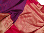 Purple Handloom Banarasi Pure Katan Silk Checks Design Saree - Luxurion World