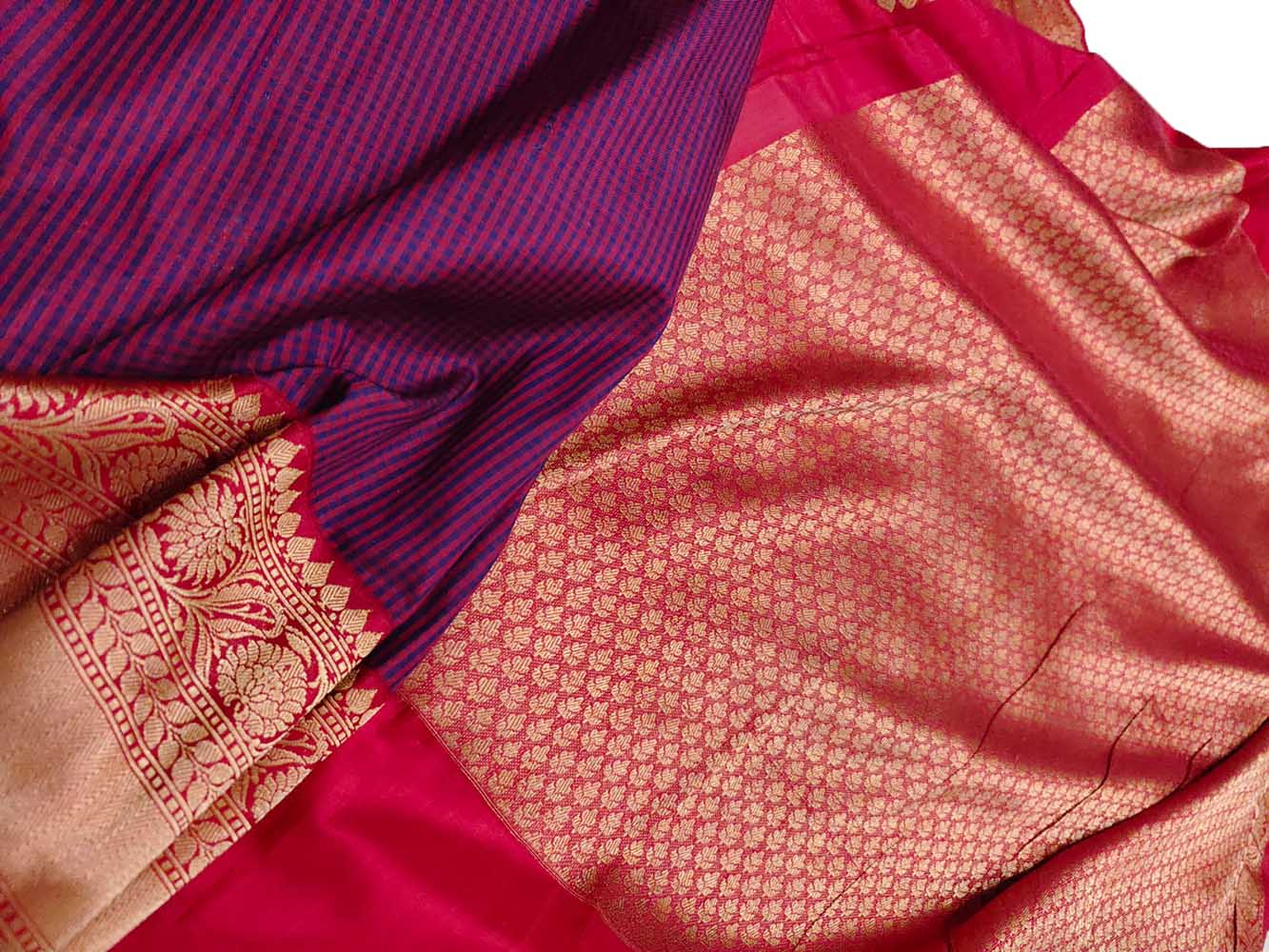 Purple Handloom Banarasi Pure Katan Silk Checks Design Saree - Luxurion World