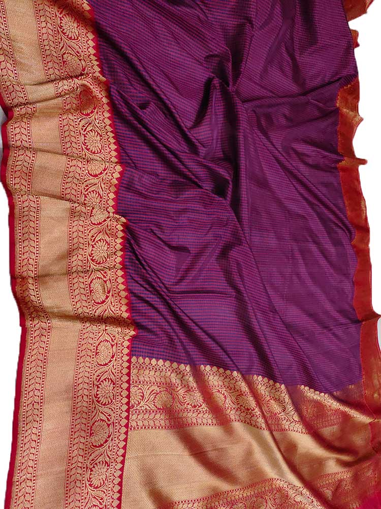 Purple Handloom Banarasi Pure Katan Silk Checks Design Saree - Luxurion World