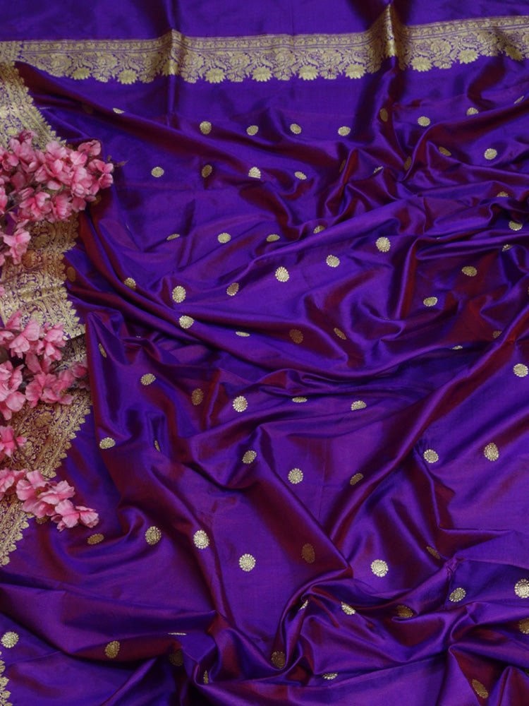 Purple Handloom Banarasi Pure Katan Silk Dupatta - Luxurion World