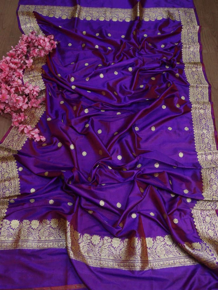 Purple Handloom Banarasi Pure Katan Silk Dupatta - Luxurion World