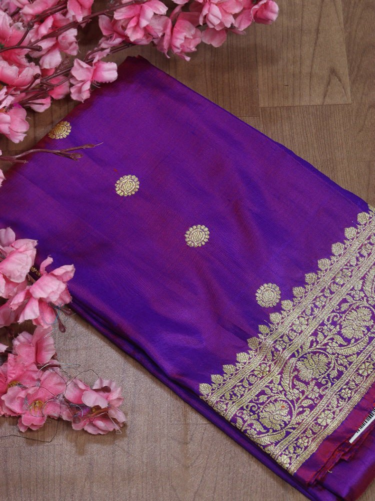 Purple Handloom Banarasi Pure Katan Silk Dupatta - Luxurion World