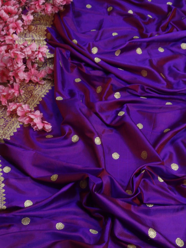 Purple Handloom Banarasi Pure Katan Silk Dupatta - Luxurion World