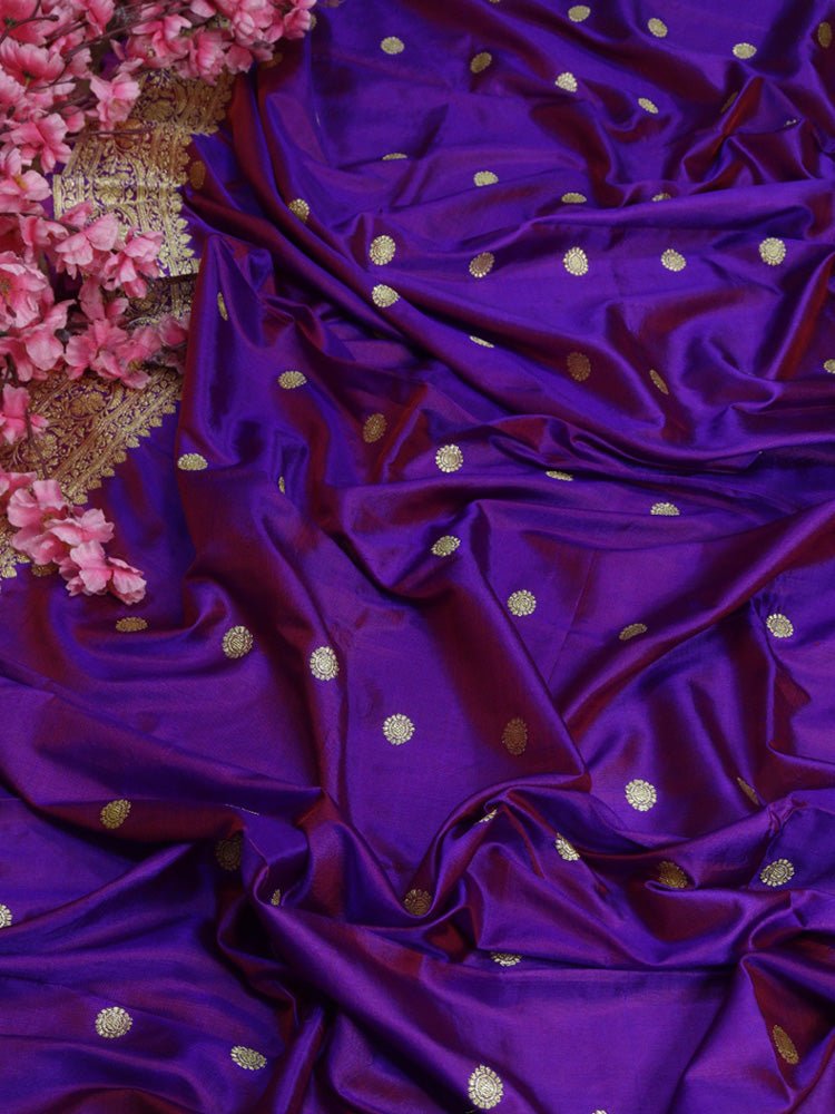Purple Handloom Banarasi Pure Katan Silk Dupatta - Luxurion World