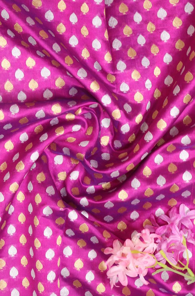 Purple Handloom Banarasi Pure Katan Silk Fabric (1Mtr) - Luxurion World