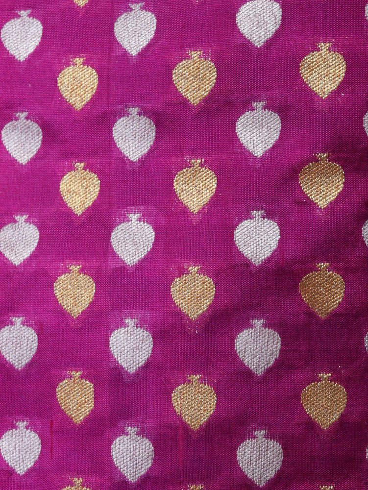 Purple Handloom Banarasi Pure Katan Silk Fabric (1Mtr) - Luxurion World