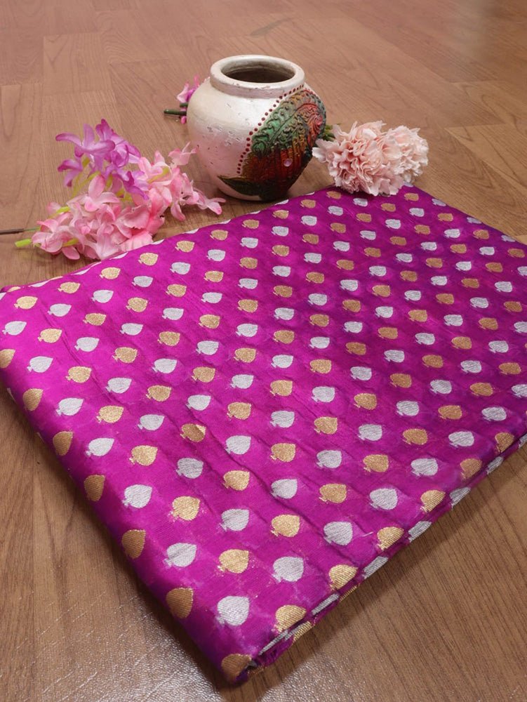 Purple Handloom Banarasi Pure Katan Silk Fabric (1Mtr) - Luxurion World