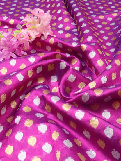 Purple Handloom Banarasi Pure Katan Silk Fabric (1Mtr) - Luxurion World
