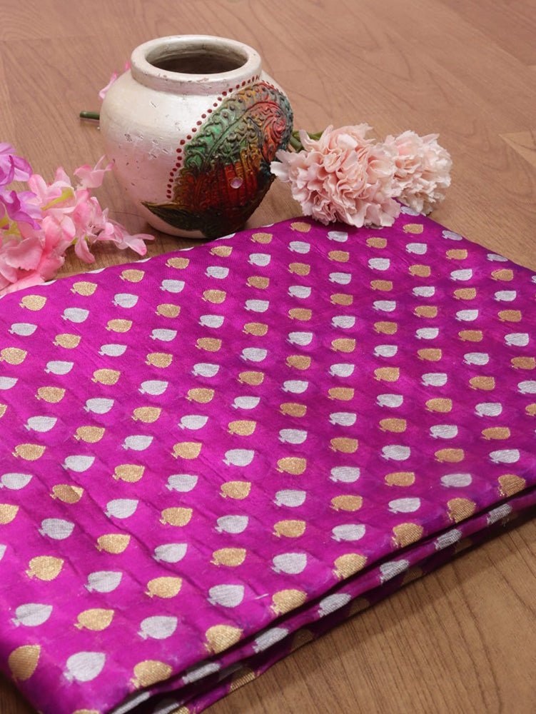 Purple Handloom Banarasi Pure Katan Silk Fabric (1Mtr) - Luxurion World