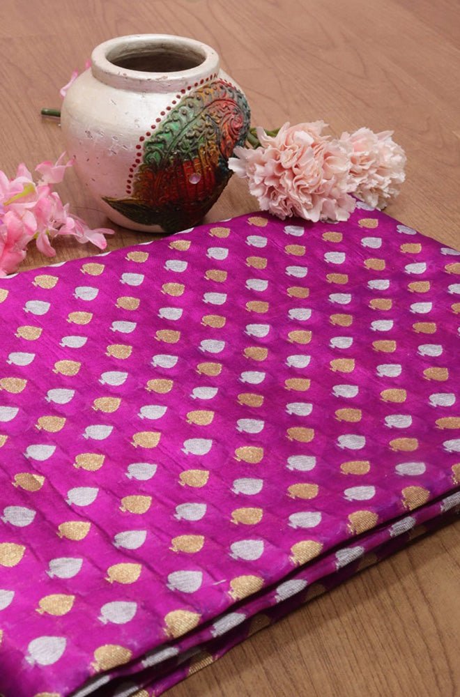 Purple Handloom Banarasi Pure Katan Silk Fabric (1Mtr) - Luxurion World