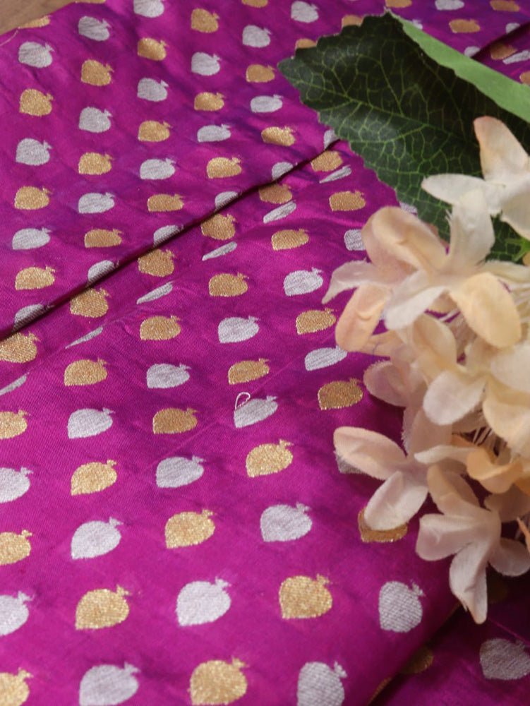 Purple Handloom Banarasi Pure Katan Silk Fabric (1Mtr) - Luxurion World