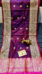 Purple Handloom Banarasi Pure Katan Silk Kadwa Dupatta - Luxurion World