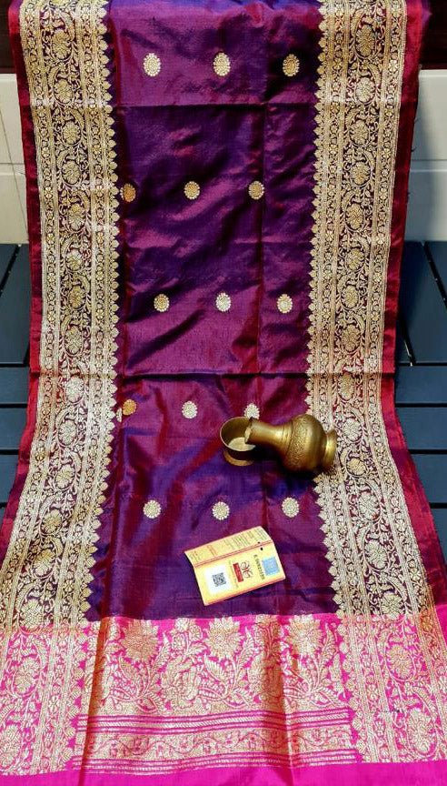 Purple Handloom Banarasi Pure Katan Silk Kadwa Dupatta - Luxurion World