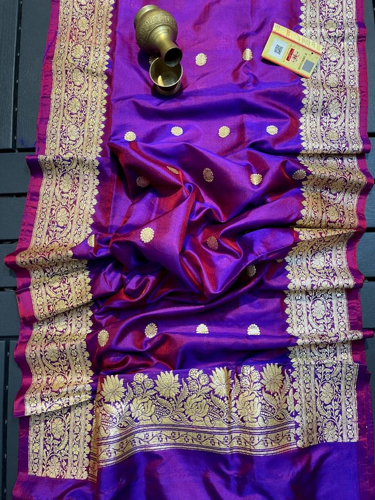 Purple Handloom Banarasi Pure Katan Silk Kadwa Dupatta - Luxurion World