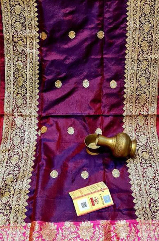 Purple Handloom Banarasi Pure Katan Silk Kadwa Dupatta - Luxurion World