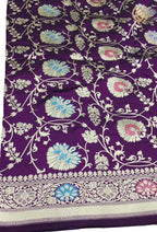 Purple Handloom Banarasi Pure Katan Silk Meenakari Saree - Luxurion World