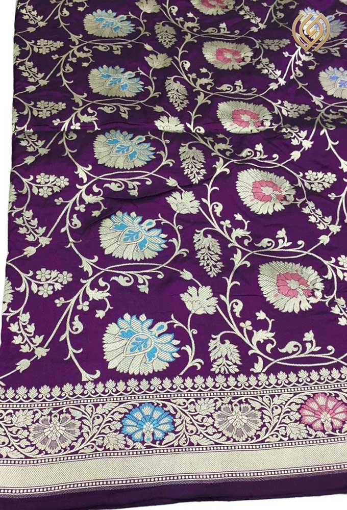Purple Handloom Banarasi Pure Katan Silk Meenakari Saree - Luxurion World