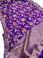 Purple Handloom Banarasi Pure Katan Silk Meenakari Saree - Luxurion World