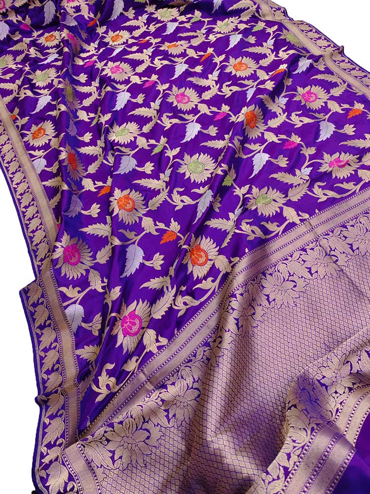 Purple Handloom Banarasi Pure Katan Silk Meenakari Saree - Luxurion World