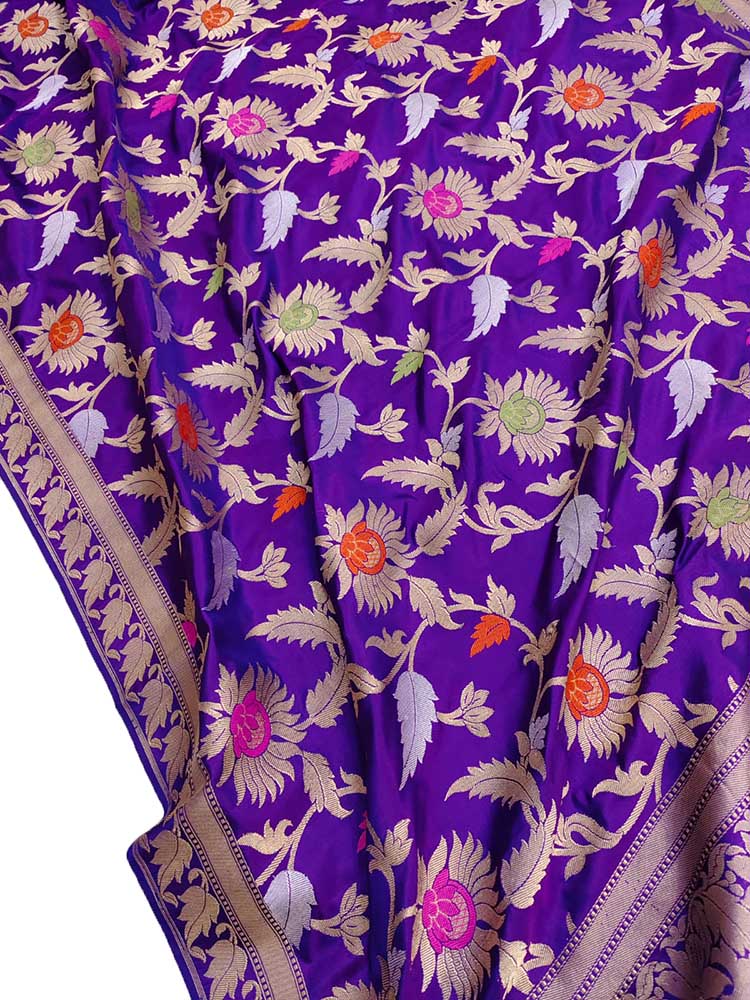 Purple Handloom Banarasi Pure Katan Silk Meenakari Saree - Luxurion World