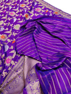 Purple Handloom Banarasi Pure Katan Silk Meenakari Saree - Luxurion World