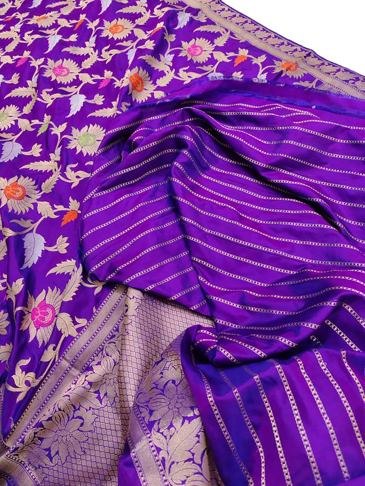 Purple Handloom Banarasi Pure Katan Silk Meenakari Saree - Luxurion World