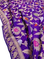 Purple Handloom Banarasi Pure Katan Silk Meenakari Saree - Luxurion World