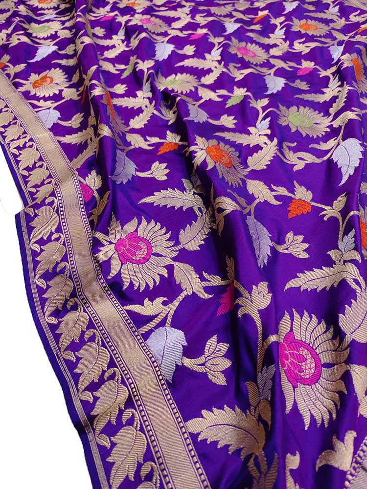Purple Handloom Banarasi Pure Katan Silk Meenakari Saree - Luxurion World